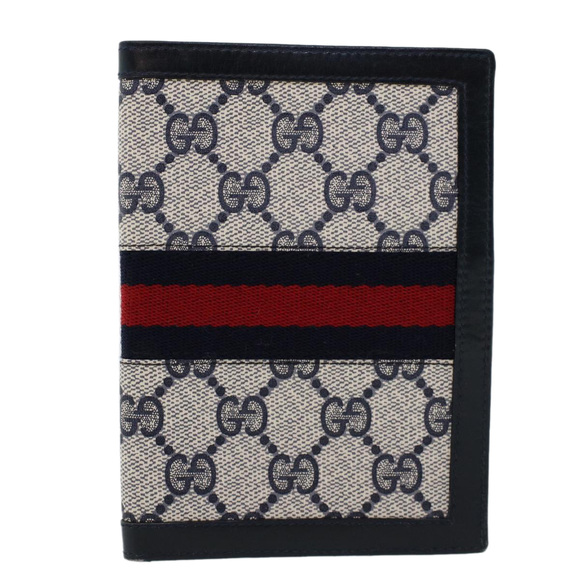 GUCCI GG Canvas Sherry Line Pass Case PVC Leather Gray Red Navy Auth ar9606 - Picture 13 of 16